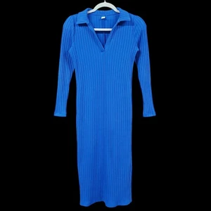 Vestido midi Old Navy para mujer talla XS azul ajustado tejido acanalado cuello manga larga  - Imagen 1 de 11