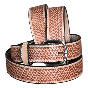 53GG Hilason Basketweave Made In USA Waffenholster Leder Arbeitsgürtel Braun - Bild 1 von 4