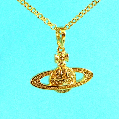 Vivienne Westwood Mini Bas Relief Gold Tone Necklace W Crystals & Gift Box Set - Image 1 of 4