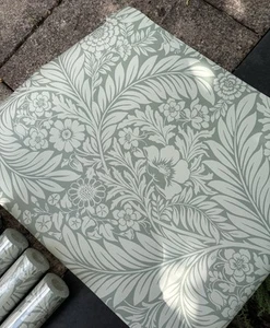Sage Green William Morris Style Leaf Wallpaper 3 Full Rolls 3 Half Rolls - Picture 1 of 9