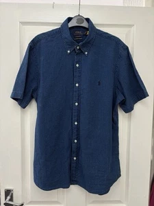 Polo Ralph Lauren Men’s Seersucker Short Sleeve Shirt Navy Blue Size Large L - Imagen 1 de 9