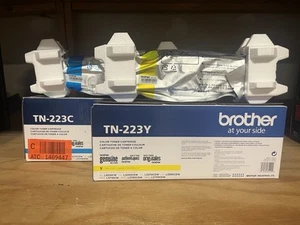 2 Stück Neu Original BRUDER Toner TN-223Y TN-223C Gelb & Cyan Inhalt VERSIEGELT - Bild 1 von 3