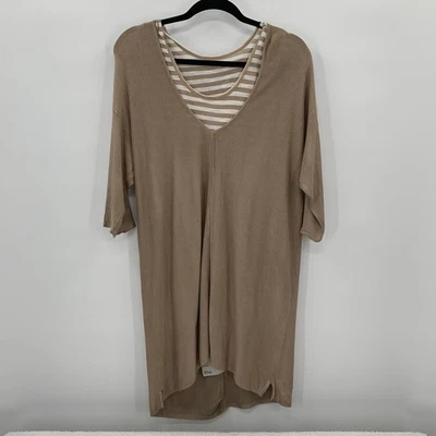Top túnica Simply Noelle para mujer L/XL 2 piezas beige blanco rayas en capas suave Foto 1 de 4