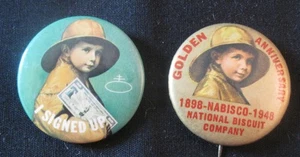 2 1940's Nabisco National Biscuit Pins - 50th Anniversary and Savings Bonds - Picture 1 of 2