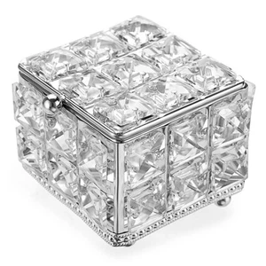 Crystal Jewelry Box Square Trinket Organizer with Lid Earrings Rings Vintage ... - Picture 1 of 9