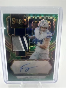 JAKE FERGUSON 2023 SELECT PATCH AUTOGRAPH GREEN PRIZM 4/5 Cowboys Pretty Patch! - Picture 1 of 3