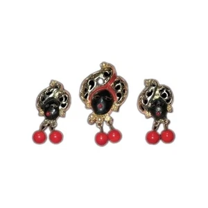 Blackamoor Black Psinted/Enameled Red Pearl Brooches Vintage Antique Set Of 3 - Picture 1 of 16