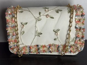 Women Embellished Fashion Handbag Small Shoulder Purse with Pearls - Picture 1 of 11
