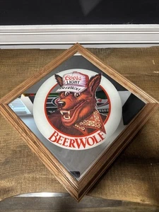 Vintage 1986 COORS LIGHT Bar Schild WERBUNG gerahmt SPIEGEL Wolf BIERWOLF 161/2" - Bild 1 von 2