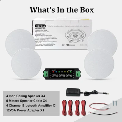 4 " 320 Watts 2-Way Bluetooth Ceiling Speakers Package For Home Theater System - Image 1 of 4