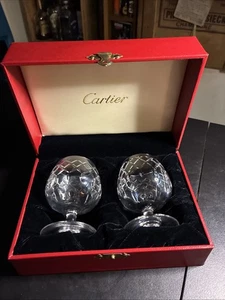 Two Cartier Snifter Crystal Glasses w/velvet lined box 3 3/8" - Picture 1 of 7