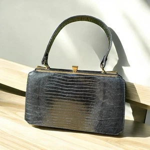 Vintage 1950’s Black Lizard Skin Women’s Purse Great Shape Single Strap - Picture 1 of 8