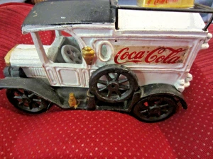PRE-OWNED CAST IRON COCA COLA TRUCK WITH UMBRELLA & 12-CUTE COCA COLA BOTTLES - Picture 1 of 14