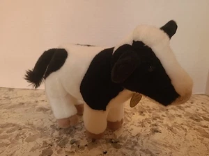 Aurora Miyoni Standing Cow 10 in Plush Black White Realistic Stuffed Animal  - Picture 1 of 9