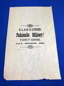 C.1900 E.L. & M.E. Papel de seda Ludden MILLINERY & FANCY GOODS -Jay Bridge, ME - Imagen 1 de 11
