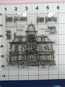 Acrílico Transparente Universal Happy Haunted House Invitación Fantasma XL Sello Murciélago Gato  - Imagen 1 de 2