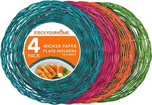10" Bamboo Plate Holders(4 Count) - Heavy Duty Wicker, Multicolor Charger Plates - Picture 1 of 6