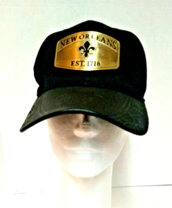 Men's Cap Mardi Gras New Orleans Leatherlike Bill Metal Embellishment Adj Back - Picture 1 of 9