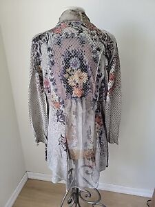 Kamana Cardigan Kimono Large Open Front Art to Wear Lace Floral Multiprint