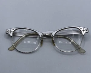 1940-50's ArtCraft Cat-Eye Eyeglasses GF 12k 4 1/4-5 1/2 - Alum 46, 22mm Etched - Picture 1 of 15