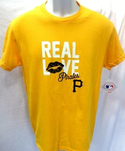 Pittsburgh Pirates Baseball Real Love Ladies Short Sleeve T-Shirt Yellow - Picture 1 of 1