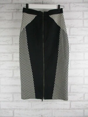 Cue womens high waisted pencil skirt 6 black white diamond print exposed zip  - Image 1 of 4