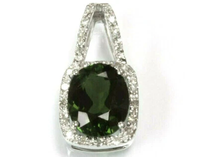 Colgante con halo de oro blanco sólido de 14 k y diamantes de turmalina verde natural de 2 quilates de 18 mm Foto 1 de 2