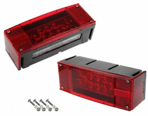 Left+Right LED Red Trailer Rectangle Stop Turn Submersible low profile lights - Picture 1 of 7