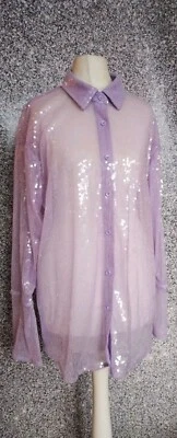 Camisa de gran tamaño con lentejuelas púrpura lila 10, manga larga, nueva, Boohoo Foto 1 de 4
