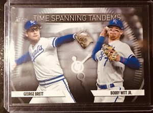 2023 Topps Update George Brett Bobby Witt Jr Time Spanning Tandems Blue Parallel