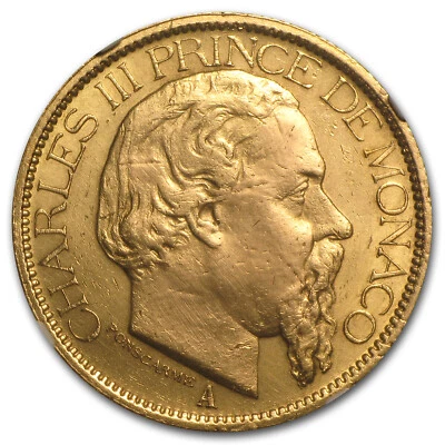 1882-1886 Monaco Gold 100 Francs Charles III AU - Image 1 of 2