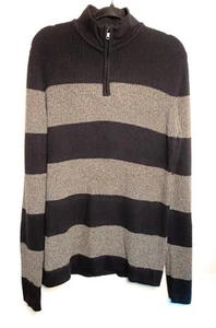 RDI Black Grey Striped Quarter Zip Knit Sweater Size Large New - Picture 1 of 4