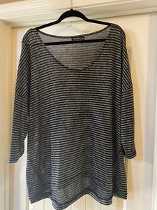 A.N.A (A New Approach) Women's 3/4 Sleeve Black/Grey Sheer Knit Top 2X - Picture 1 of 3