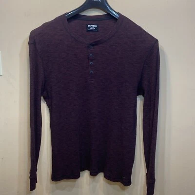 Express Sweater Mens XXL Long Sleeve Thermal Henley Waffle Knit Burgundy Red A51 - Image 1 of 4