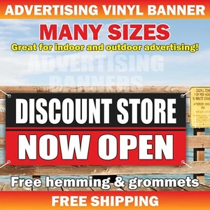 DISCOUNT STORE NOW OPEN Advertising Banner Vinyl Mesh Sign Clearance Sale Save - Picture 1 of 5