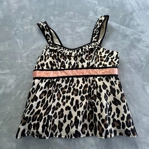 Vintage Womens Y2K Leopard Print Babydoll Top Sz 6 Satin Mobwife Glam Indie - Picture 1 of 12