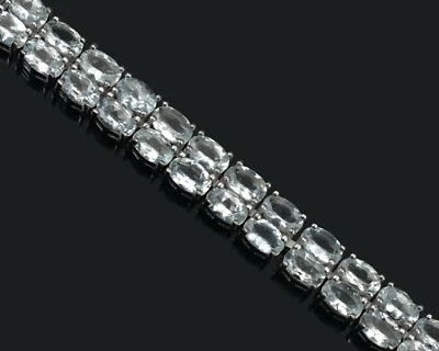 Brazalete de tenis de plata de ley 925 con piedras preciosas de aguamarina natural corte ovalado de 6X4 mm  Foto 1 de 4