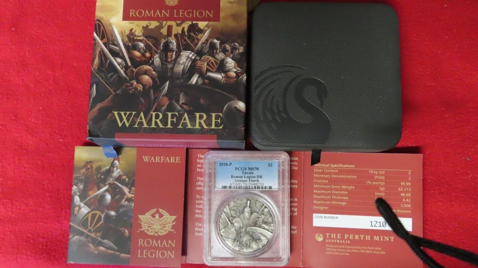 2018 Roman Legion 2oz Antiqued .9999 Silver  Coin Certified MS70 PCGS Perth Mint - Image 1 of 4