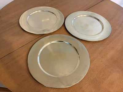 3 Vintage Brass Charger Plates Large 13" Patina - Image 1 of 3