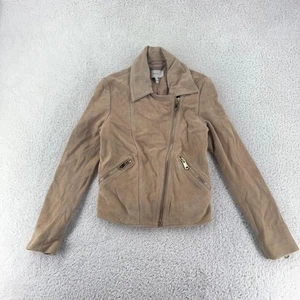 Reiss Suede Jacket Womens 4 FITS XS Moto Asymmetrical Zip Pockets Biker Chic - Picture 1 of 7