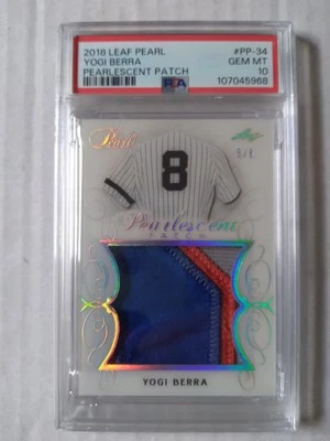 Parche Jumbo Leaf Pearl Yogi Berra 2018/6 PSA 10 gemas reliquia nacarada Mets Salón de la fama  Foto 1 de 4