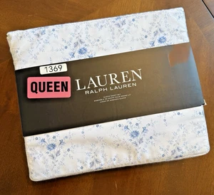 Ralph Lauren NIP 4PC Queen Sheet Set WHITE w/BLUE FLORAL PATTERN 100% COTTON - Picture 1 of 6