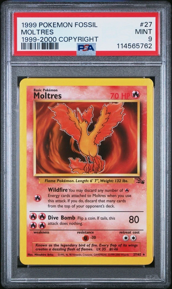 PSA 9 MINT Moltres 27/62 Fossil Rare 1999-2000 Copyright Pokemon POP 12 - Image 1 of 2