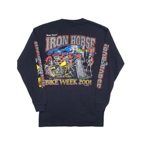 Vtg Iron Horse 2001 Bike Week Long Sleeve Henley Shirt Mens L Skulls Graveyard - Picture 1 of 10
