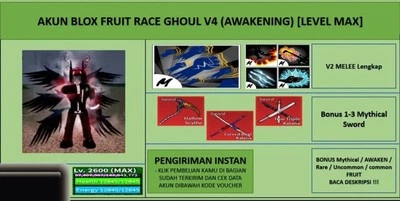 Blox Fruit Acc - Race Ghoul V4 (Awakening) [Melee+Fruit+Sword All Skills Unlock]