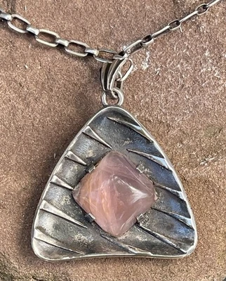 Art Déco 935 Silberanhänger Rosenquarz mit 60 cm Silberkette (AT 684) - Bild 1 von 4