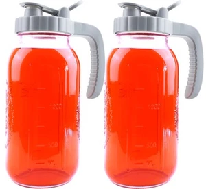 64 Oz Mason Jar Pitcher With Lid 2 Set Wide Mouth Half Gallon Glass Pitchers ... - Picture 1 of 9