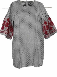 Primark Embroidered Women’s Dress Size 6 Bell Sleeves Red Embroidery - Picture 1 of 6