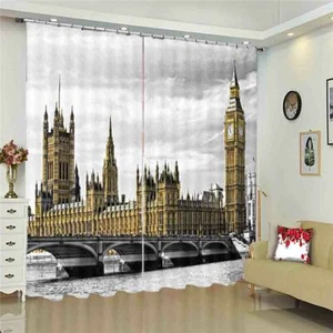 European Style Clock 3D Blockout Photo Print Curtain Fabric Curtains Window - Imagen 1 de 10