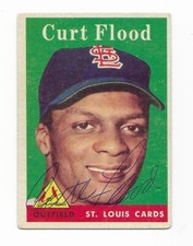 1958 Topps High #464 Curt Flood Rookie Card - Autographed - St Louis Cardinals